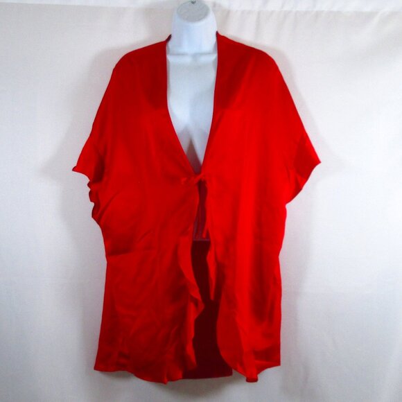 Victoria's Secret Womens  Satin Robe Ruffle Heart Love Red One Size NWT Good - Picture 1 of 9